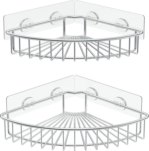 2-Pack Corner Shower Caddy, SUS304 Stainless Steel, Wall Mounted Bathroom Shelf with Adhesive, Storage Organizer for Toilet, Dorm and Kitchen (Silver)